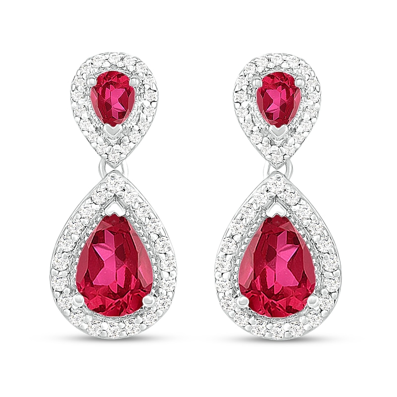 Main Image 3 of Lab-Created Ruby & White Lab-Created Sapphire Dangle Earrings Sterling Silver