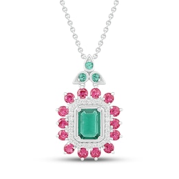 Lab-Created Emerald/Lab-Created Ruby/White Lab-Created Sapphire Necklace Sterling Silver 18"