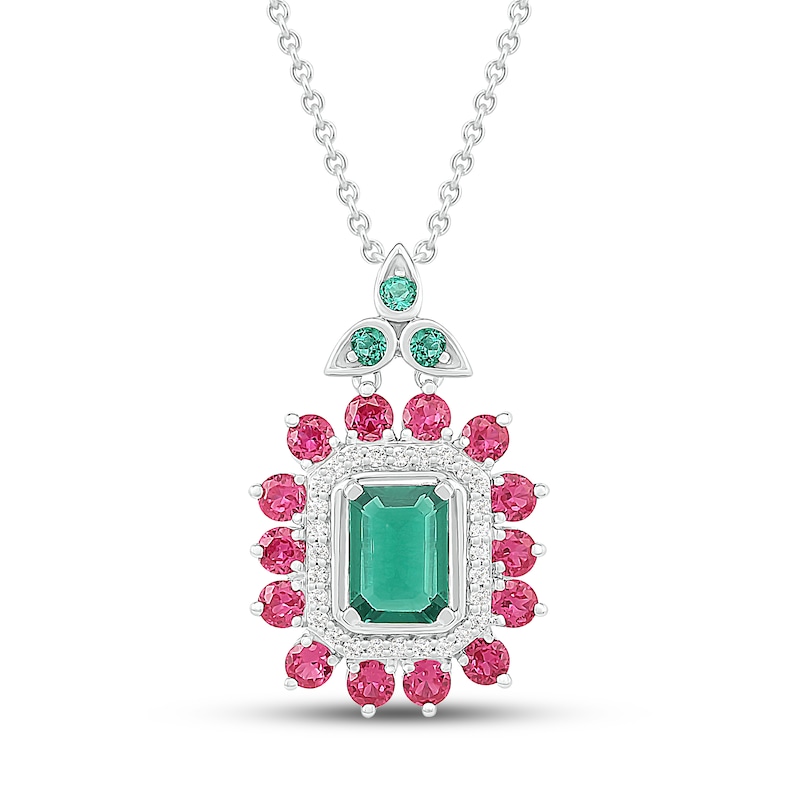 Lab-Created Emerald/Lab-Created Ruby/White Lab-Created Sapphire Necklace Sterling Silver 18"