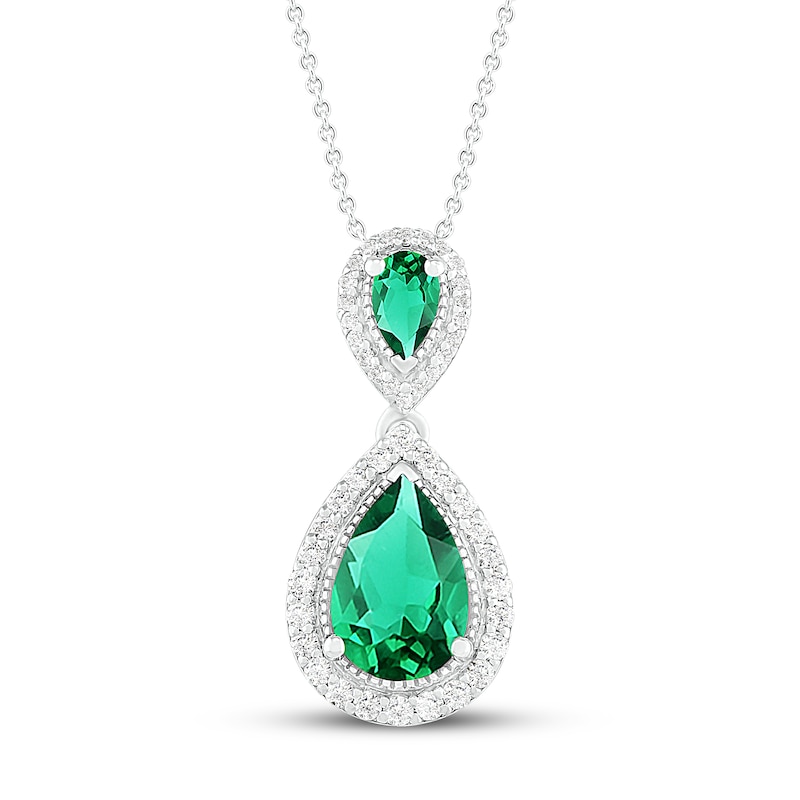 Lab-Created Emerald & White Lab-Created Sapphire Necklace Sterling Silver 18"