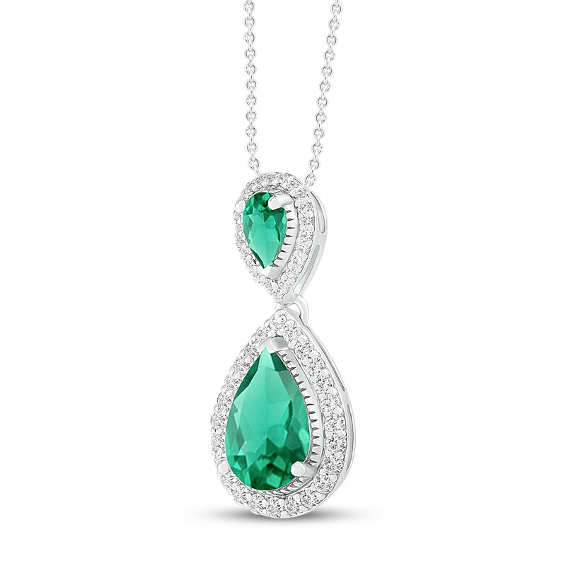 Main Image 2 of Lab-Created Emerald & White Lab-Created Sapphire Necklace Sterling Silver 18&quot;
