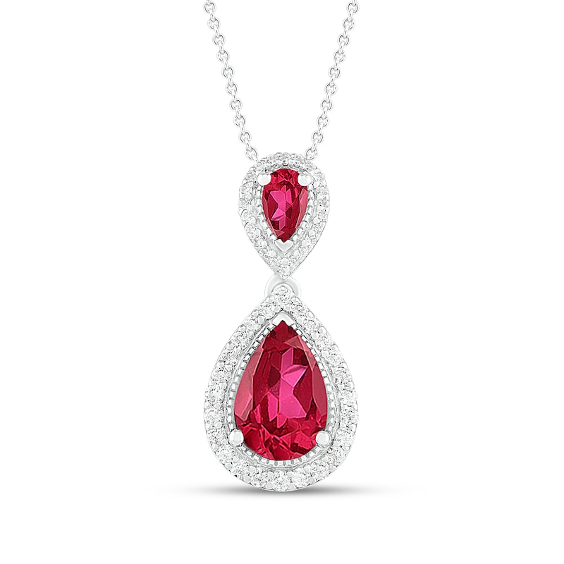 Lab-Created Ruby & White Lab-Created Sapphire Necklace Sterling Silver 18"