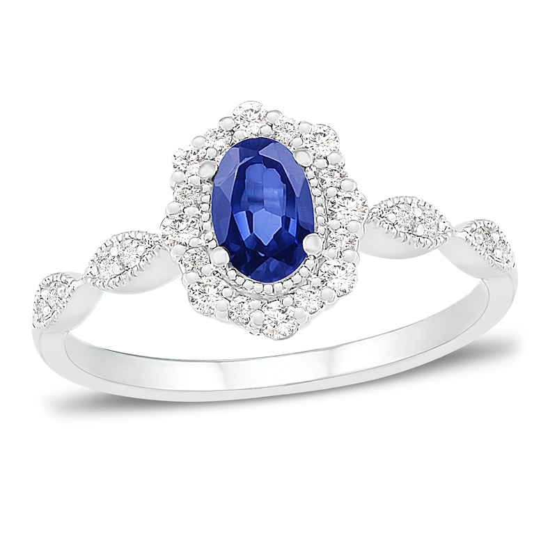Main Image 1 of Blue/White Lab-Created Sapphire Ring Sterling Silver