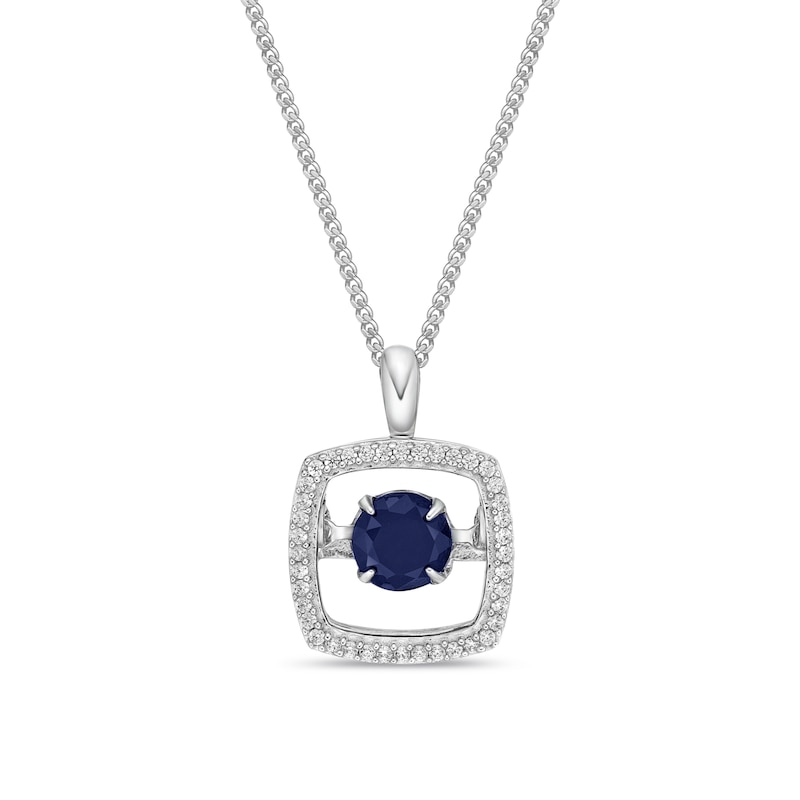 Main Image 1 of Unstoppable Love Blue Sapphire Necklace 1/10 ct tw Diamonds Sterling Silver 19&quot;