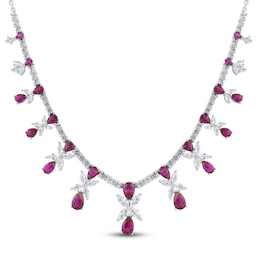 Lab-Created Ruby & White Lab-Created Sapphire Regal Necklace Sterling Silver 18"