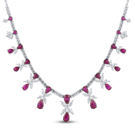 Lab-Created Ruby & White Lab-Created Sapphire Regal Necklace Sterling Silver 18"