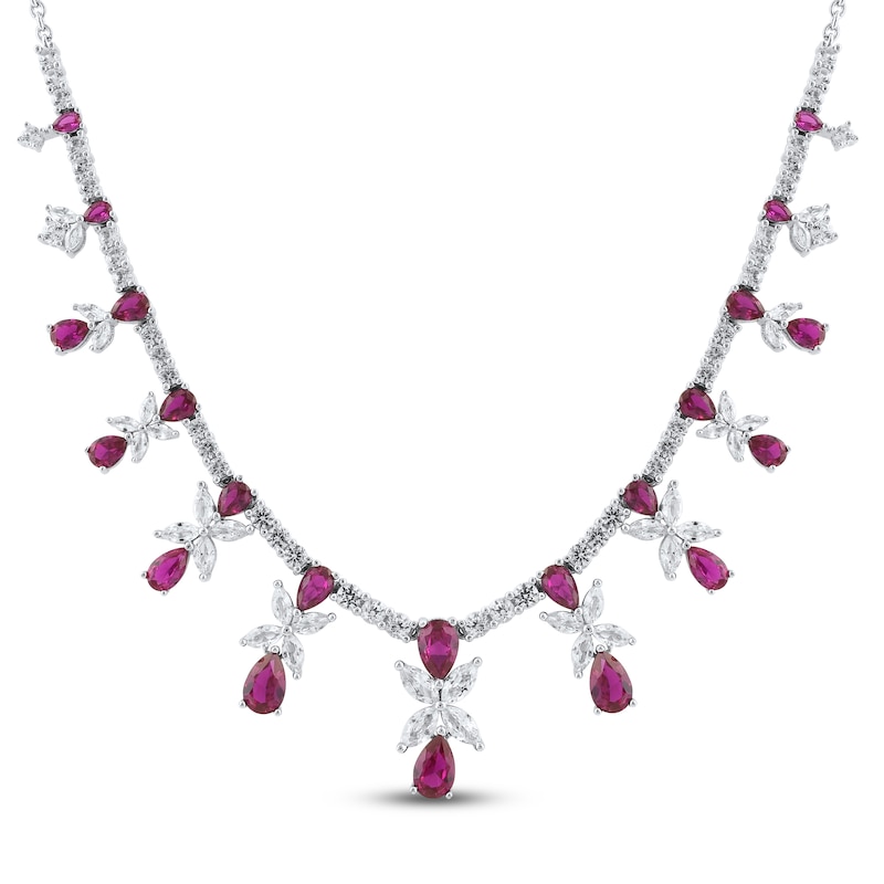 Halo Pear Shaped Genuine Lab Grown Pink Sapphire Necklace 