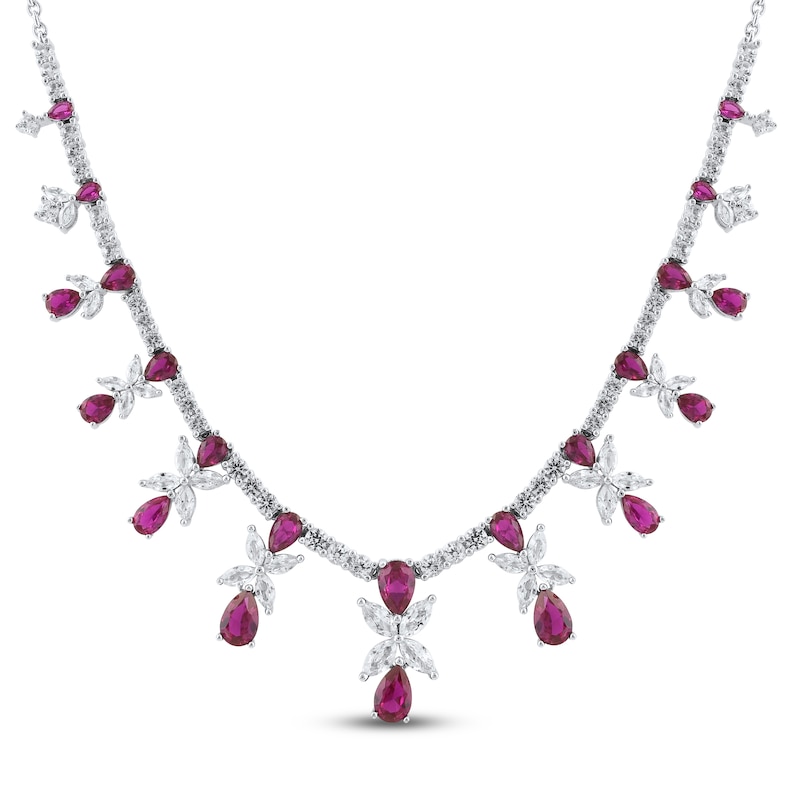 Main Image 1 of Lab-Created Ruby & White Lab-Created Sapphire Regal Necklace Sterling Silver 18&quot;