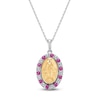 Thumbnail Image 1 of Lab-Created Ruby & White Lab-Created Sapphire Mary Necklace Sterling Silver/10K Yellow Gold 18&quot;