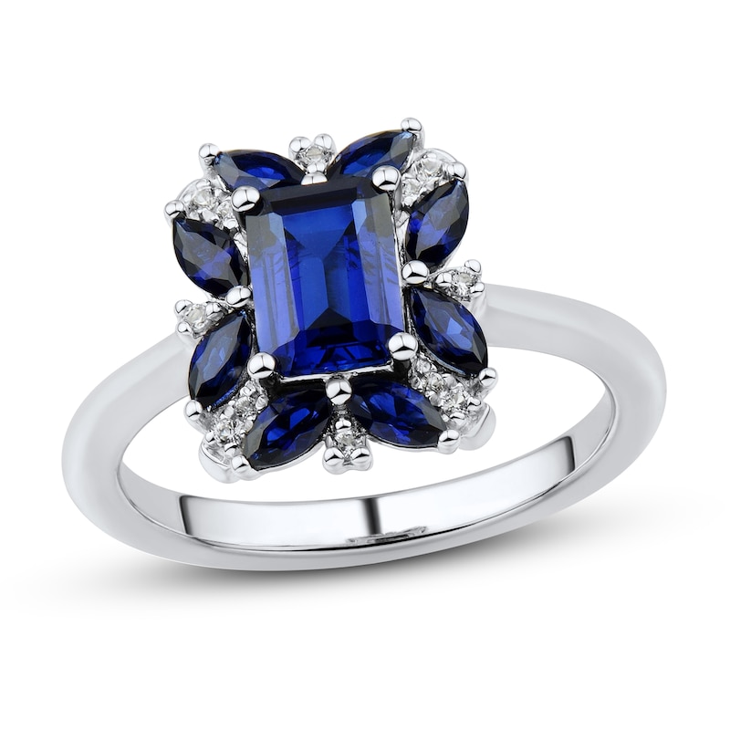 Main Image 1 of Blue/White Lab-Created Sapphire Ring Sterling Silver