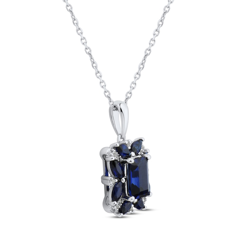 Blue/White Lab-Created Sapphire Necklace Sterling Silver 18"