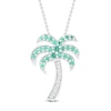 Thumbnail Image 0 of Lab-Created Emerald & White Lab-Created Sapphire Palm Tree Necklace Sterling Silver 18"