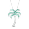 Thumbnail Image 1 of Lab-Created Emerald & White Lab-Created Sapphire Palm Tree Necklace Sterling Silver 18&quot;
