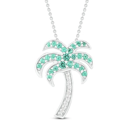 Lab-Created Emerald & White Lab-Created Sapphire Palm Tree Necklace Sterling Silver 18"