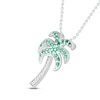 Thumbnail Image 1 of Lab-Created Emerald & White Lab-Created Sapphire Palm Tree Necklace Sterling Silver 18"