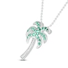 Thumbnail Image 2 of Lab-Created Emerald & White Lab-Created Sapphire Palm Tree Necklace Sterling Silver 18&quot;