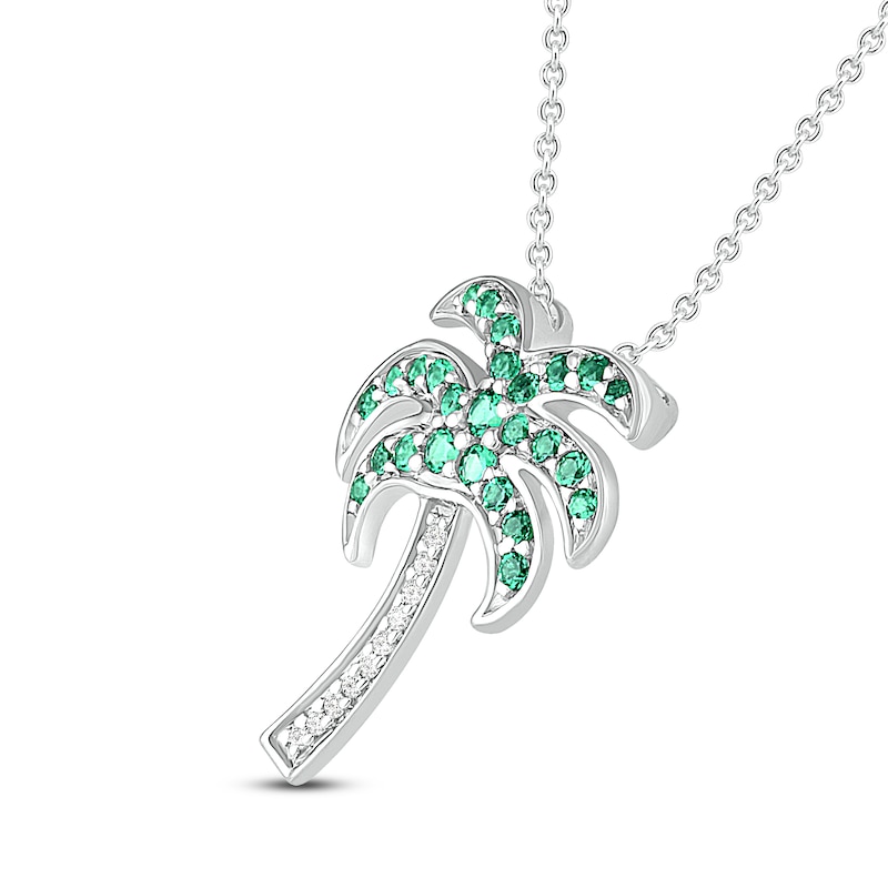 Lab-Created Emerald & White Lab-Created Sapphire Palm Tree Necklace Sterling Silver 18"