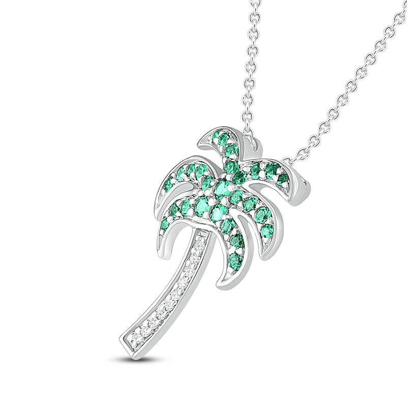 Main Image 2 of Lab-Created Emerald & White Lab-Created Sapphire Palm Tree Necklace Sterling Silver 18&quot;