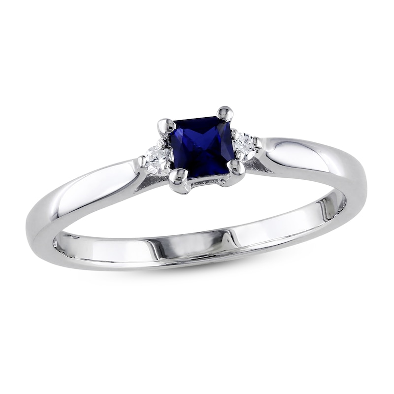 Main Image 1 of Blue Lab-Created Sapphire & Diamond Ring Sterling Silver