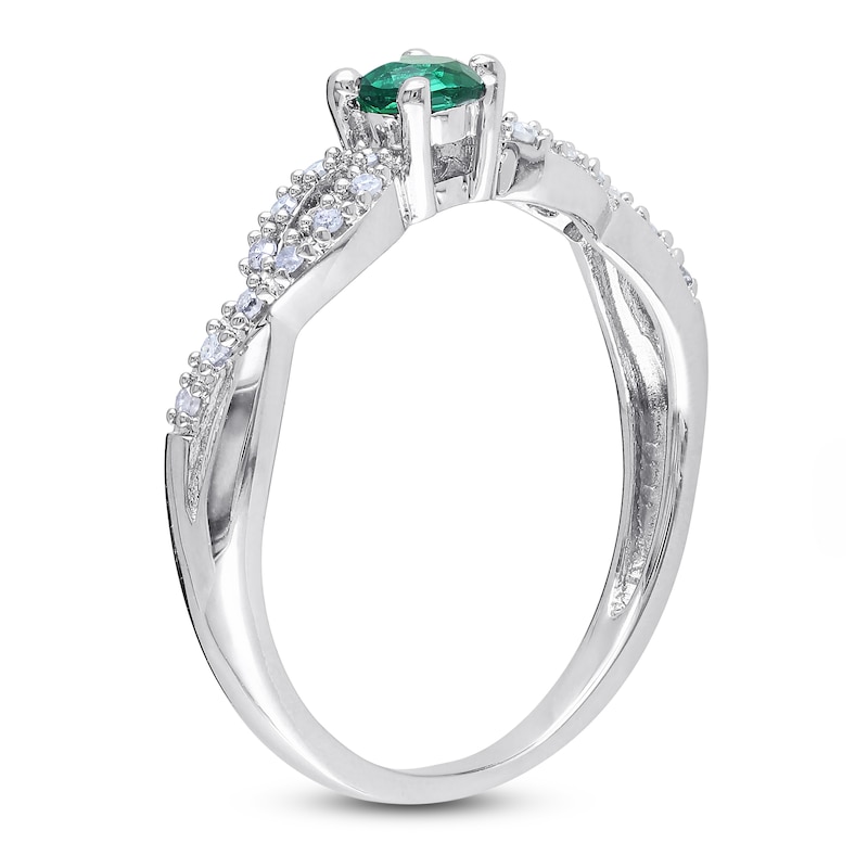 Main Image 2 of Lab-Created Emerald & Diamond Ring 1/15 ct tw Round-Cut Sterling Silver