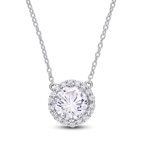 White Lab-Created Sapphire Necklace Sterling Silver 18"