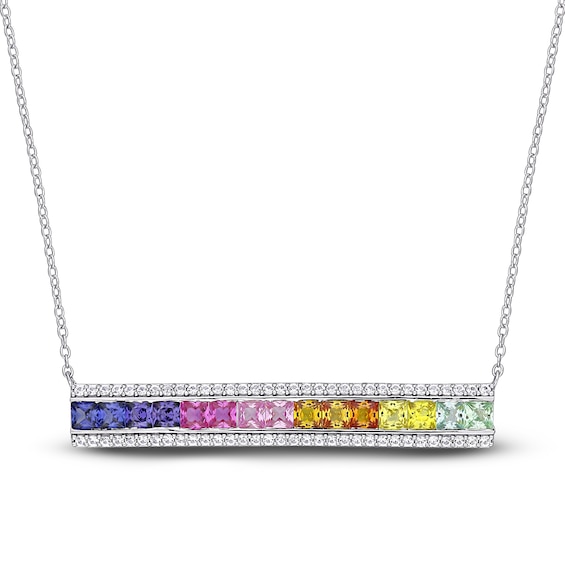 Multicolor Lab-Created Sapphire Bar Necklace Sterling Silver 18"