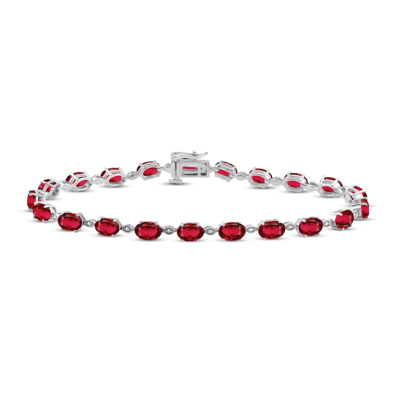 Main Image 1 of Lab-Created Ruby Bracelet Oval-cut Sterling Silver