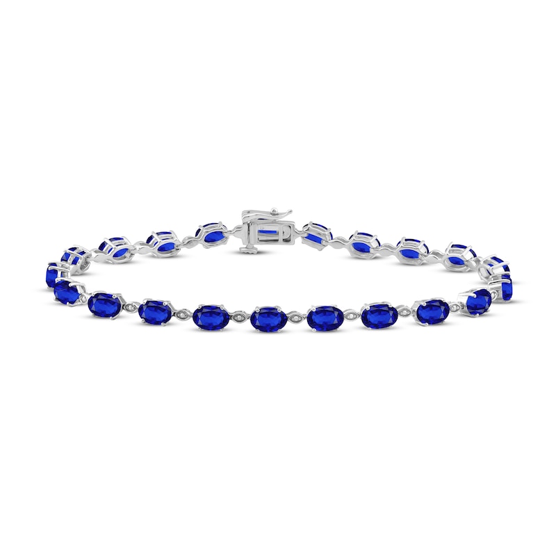 Main Image 1 of Blue Lab-Created Sapphire Bracelet Oval-cut Sterling Silver