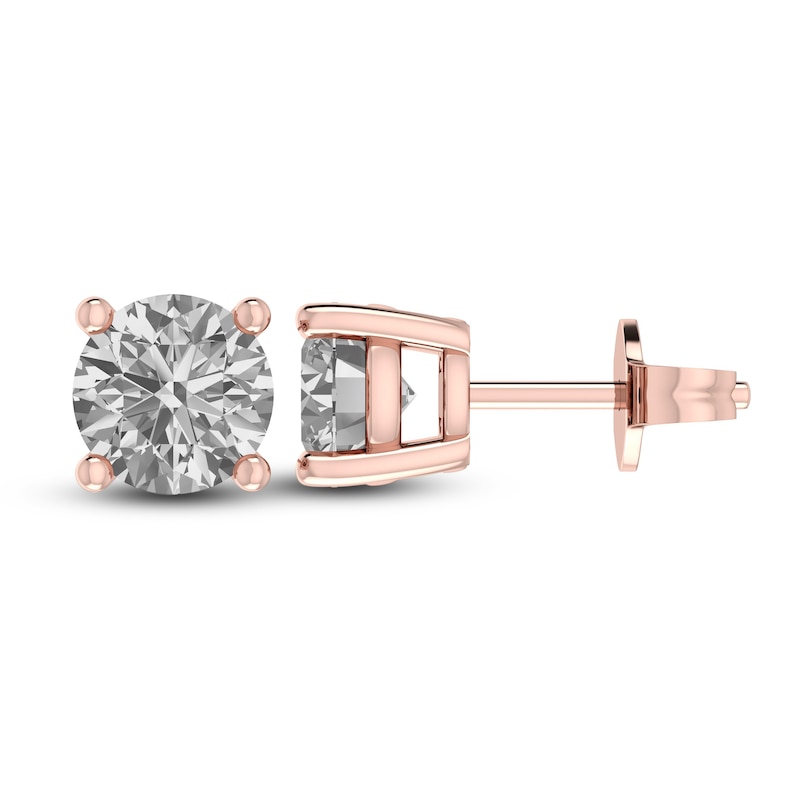 Main Image 1 of White Lab-Created Sapphire Solitaire Earrings 10K Rose Gold