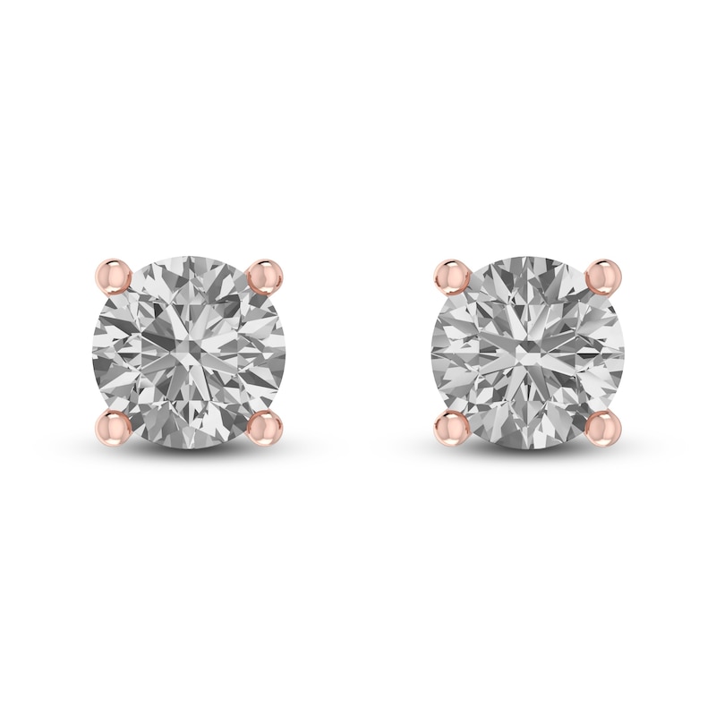 Main Image 2 of White Lab-Created Sapphire Solitaire Earrings 10K Rose Gold