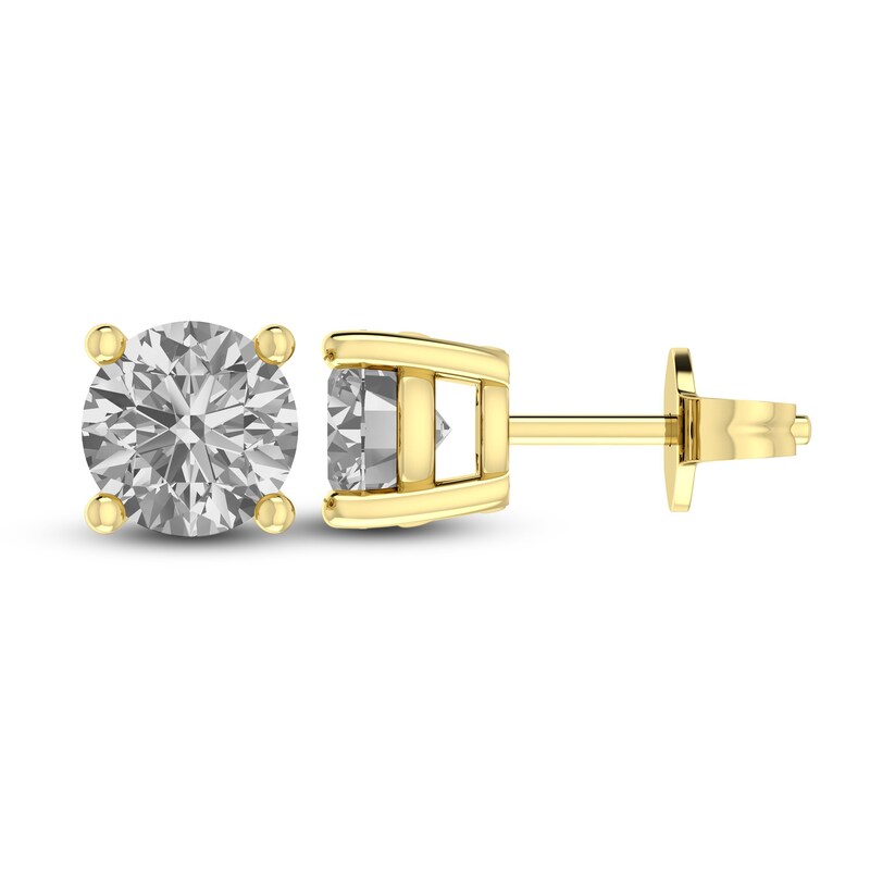 Main Image 1 of White Lab-Created Sapphire Solitaire Earrings 10K Yellow Gold