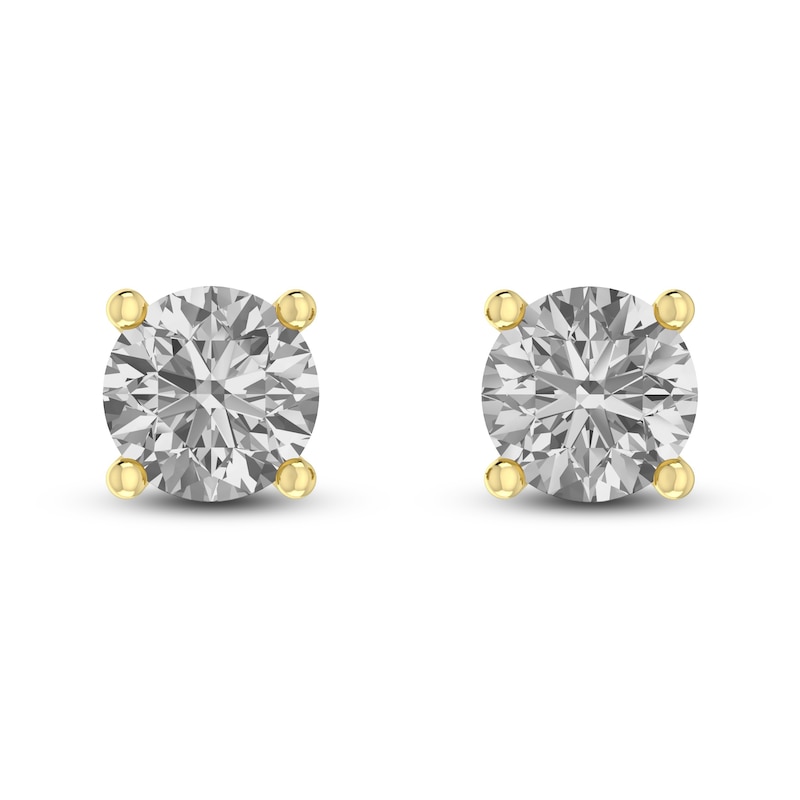 Main Image 2 of White Lab-Created Sapphire Solitaire Earrings 10K Yellow Gold