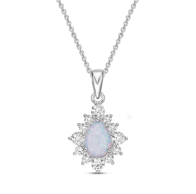 Main Image 1 of Lab-Created Opal & White Lab-Created Sapphire Necklace Sterling Silver 18"