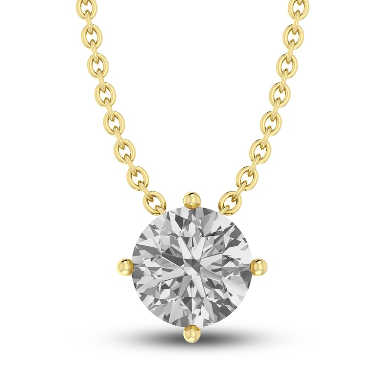 White Lab-Created Sapphire Solitaire Necklace 10K Yellow Gold 18"