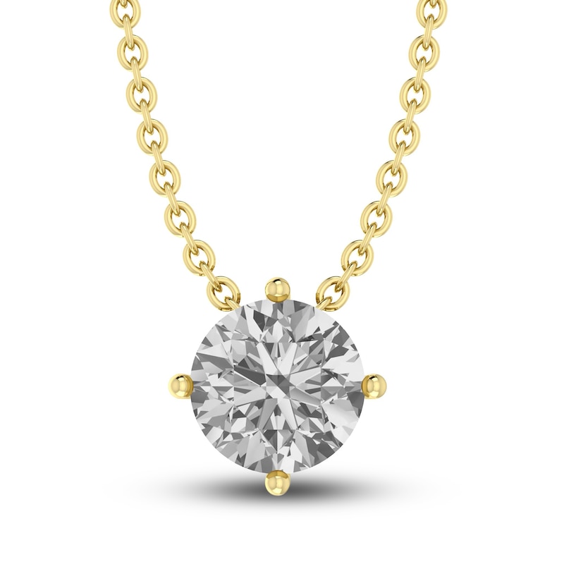 Main Image 1 of White Lab-Created Sapphire Solitaire Necklace 10K Yellow Gold 18&quot;