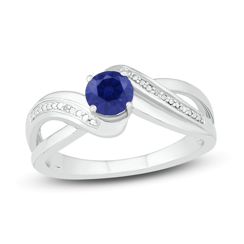 Main Image 1 of Blue & White Lab-Created Sapphire Ring Sterling Silver