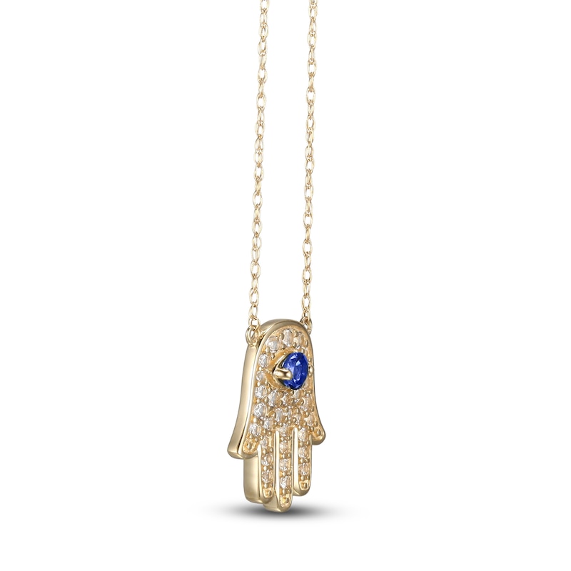 Main Image 2 of Blue/White Lab-Created Sapphire Hamsa Necklace 10K Yellow Gold 18&quot;