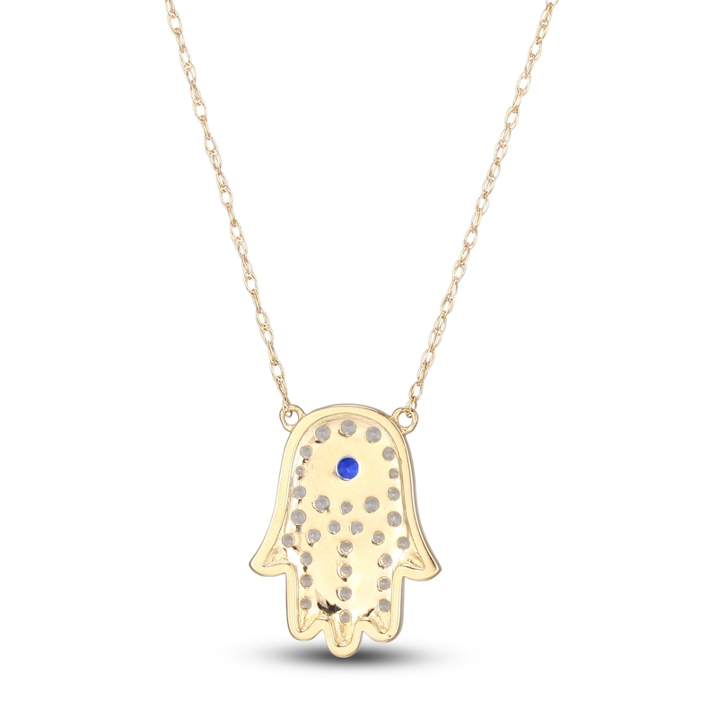 Main Image 3 of Blue/White Lab-Created Sapphire Hamsa Necklace 10K Yellow Gold 18&quot;