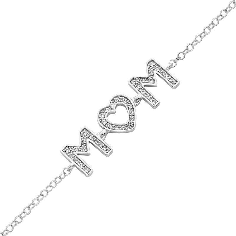 Main Image 2 of Mom Bracelet White Lab-Created Sapphire Sterling Silver 7.5&quot;