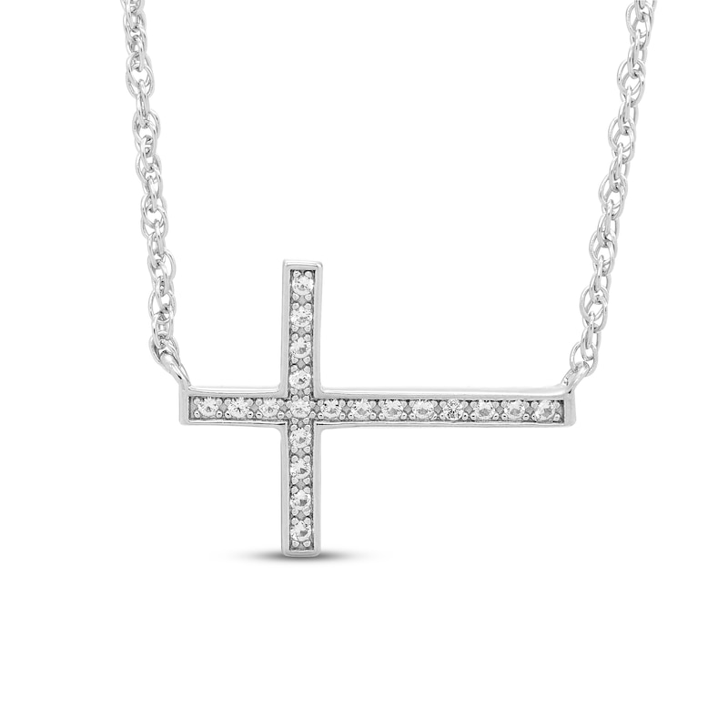 Main Image 1 of Cross Necklace White Lab-Created Sapphire Sterling Silver 18&quot;