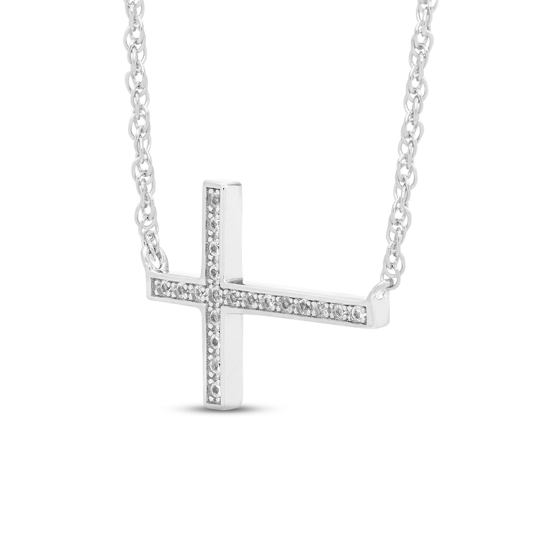 Cross Necklace White Lab-Created Sapphire Sterling Silver 18"