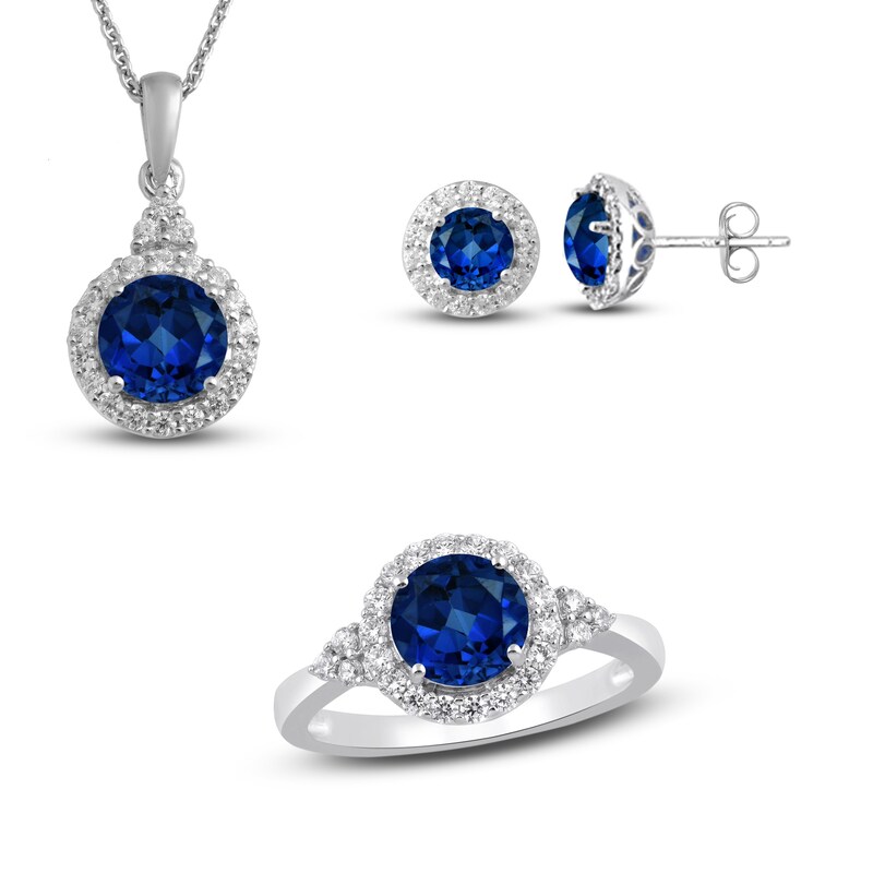 Blue, White Lab-Created Sapphire Gift Set Sterling Silver