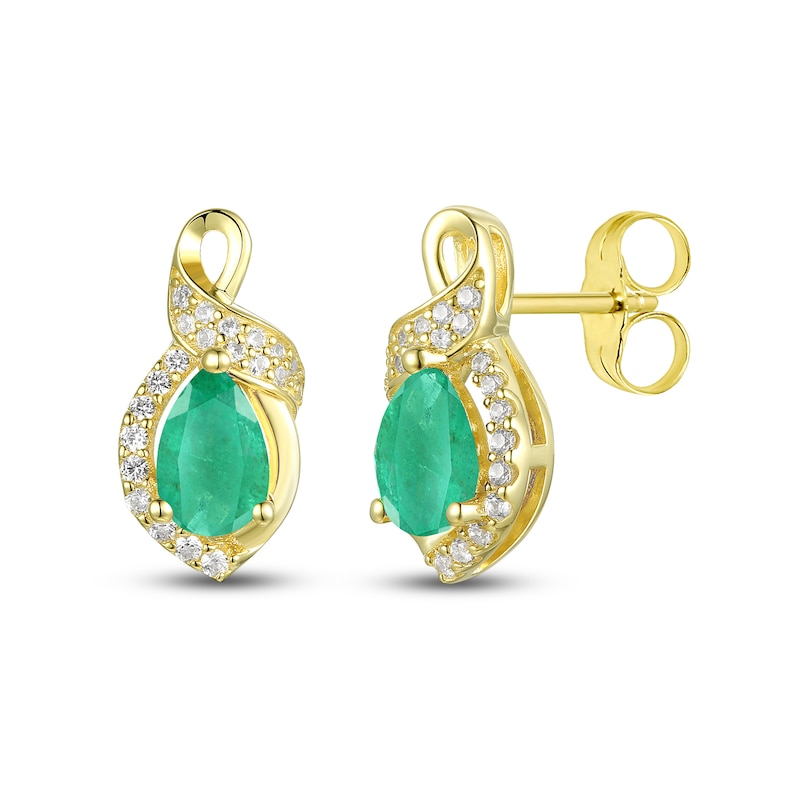 Main Image 1 of Emerald Earrings 1/6 ct tw Diamonds 10K Yellow Gold