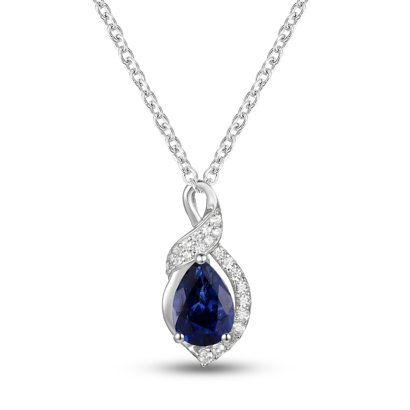 Main Image 1 of Blue Sapphire Necklace 1/10 ct tw Diamonds 10K White Gold