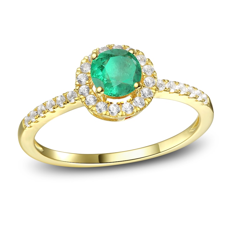Main Image 1 of Emerald Ring 1/6 ct tw Diamonds 10K Yellow Gold