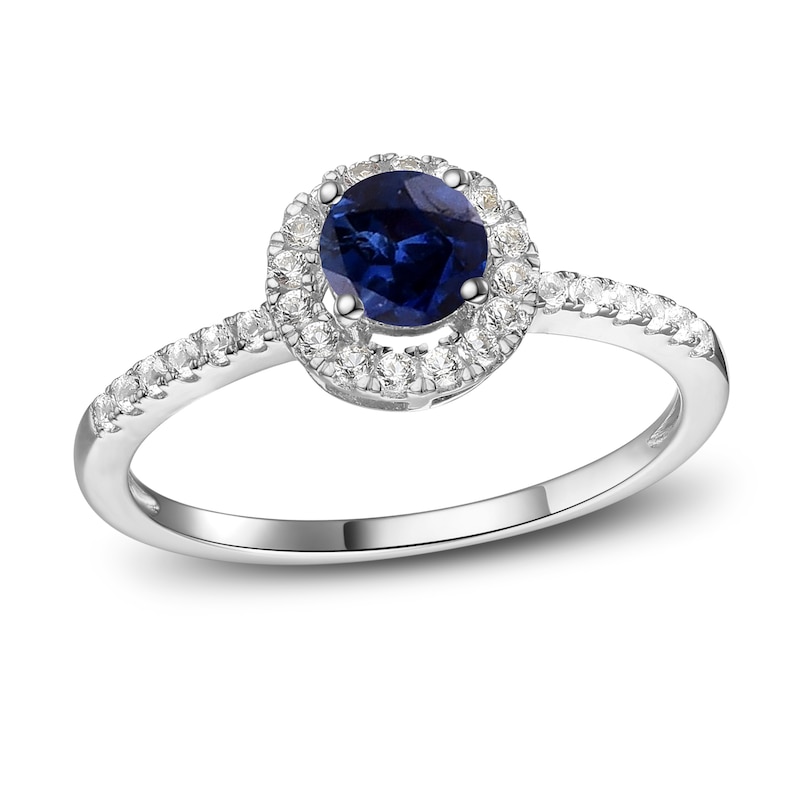 Main Image 1 of Blue Sapphire Ring 1/6 ct tw Diamonds 10K White Gold