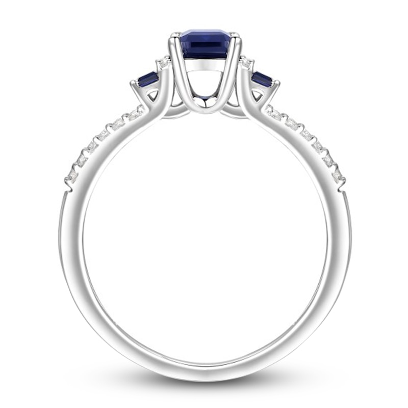 Main Image 3 of Blue Sapphire Ring 1/6 ct tw Diamonds 10K White Gold