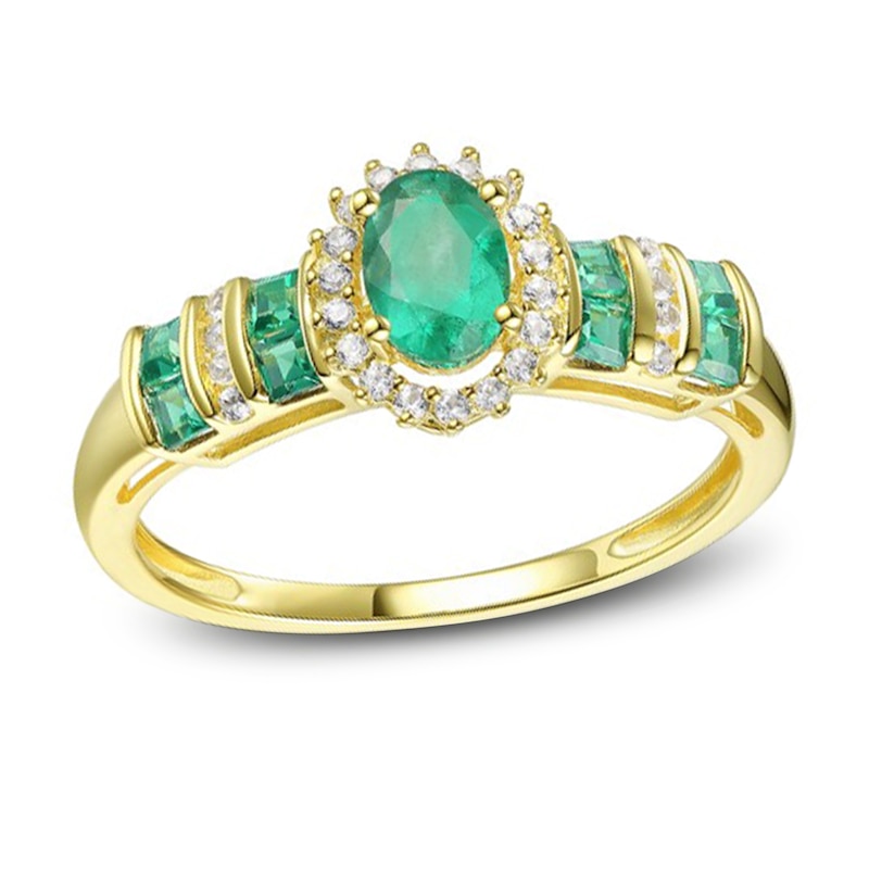 Main Image 1 of Emerald Ring 1/10 ct tw Diamonds 10K Yellow Gold