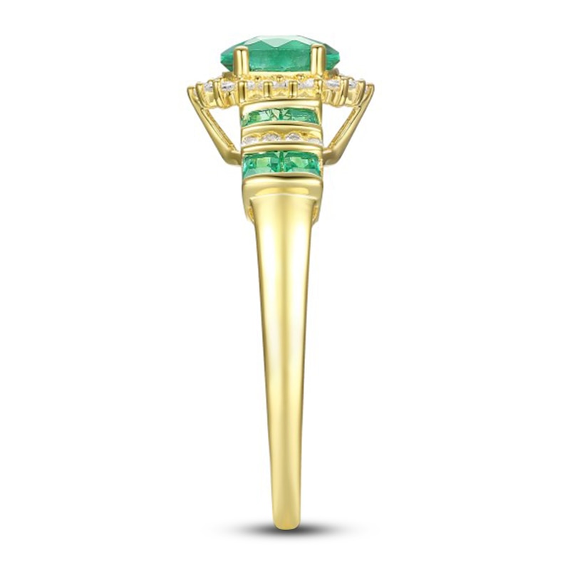Main Image 2 of Emerald Ring 1/10 ct tw Diamonds 10K Yellow Gold