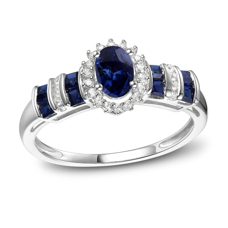 Main Image 1 of Blue Sapphire Ring 1/10 ct tw Diamonds 10K White Gold
